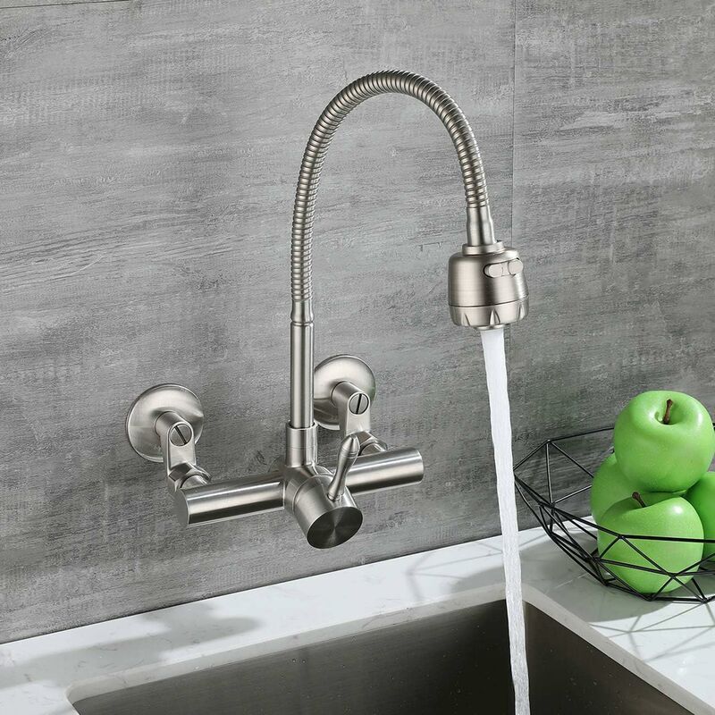 Wall Mounted Kitchen Faucet – 360° Rotatable, Food Grade 304 Stainless Steel