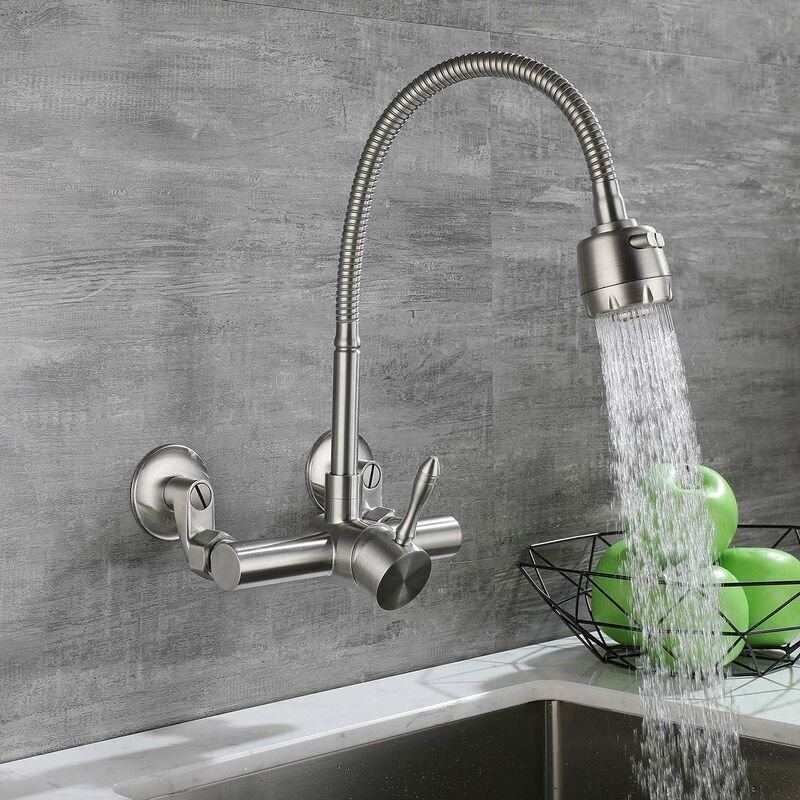 Wall Mounted Kitchen Faucet – 360° Rotatable, Food Grade 304 Stainless Steel