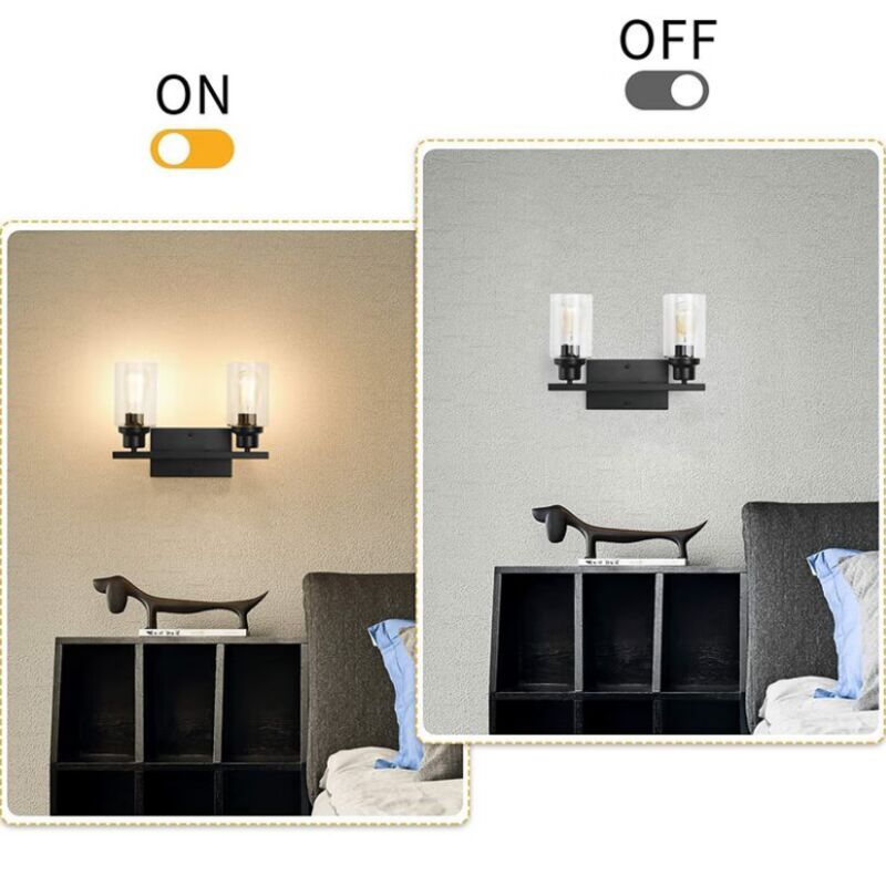 Black Vanity Light Glass Shade Wall Lamp Vintage Style Indoor Wall Sconces for Bathroom