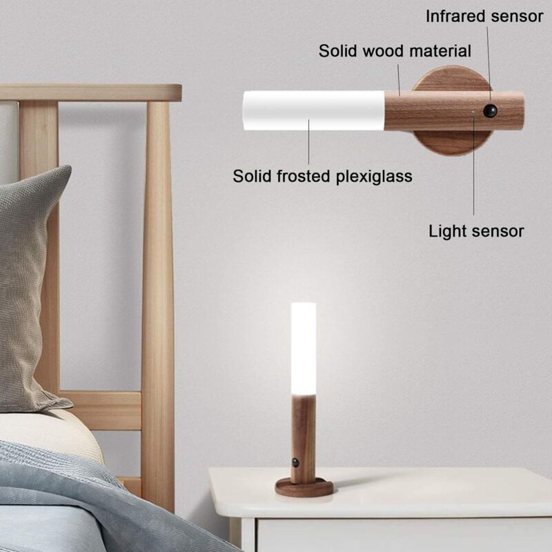 Lighting Wood Wall Light Battery LED Children s Night Light Wireless Motion Sensor Portable Vintage Closet Lamp USB Rechargeable Magnetic Night Lamp