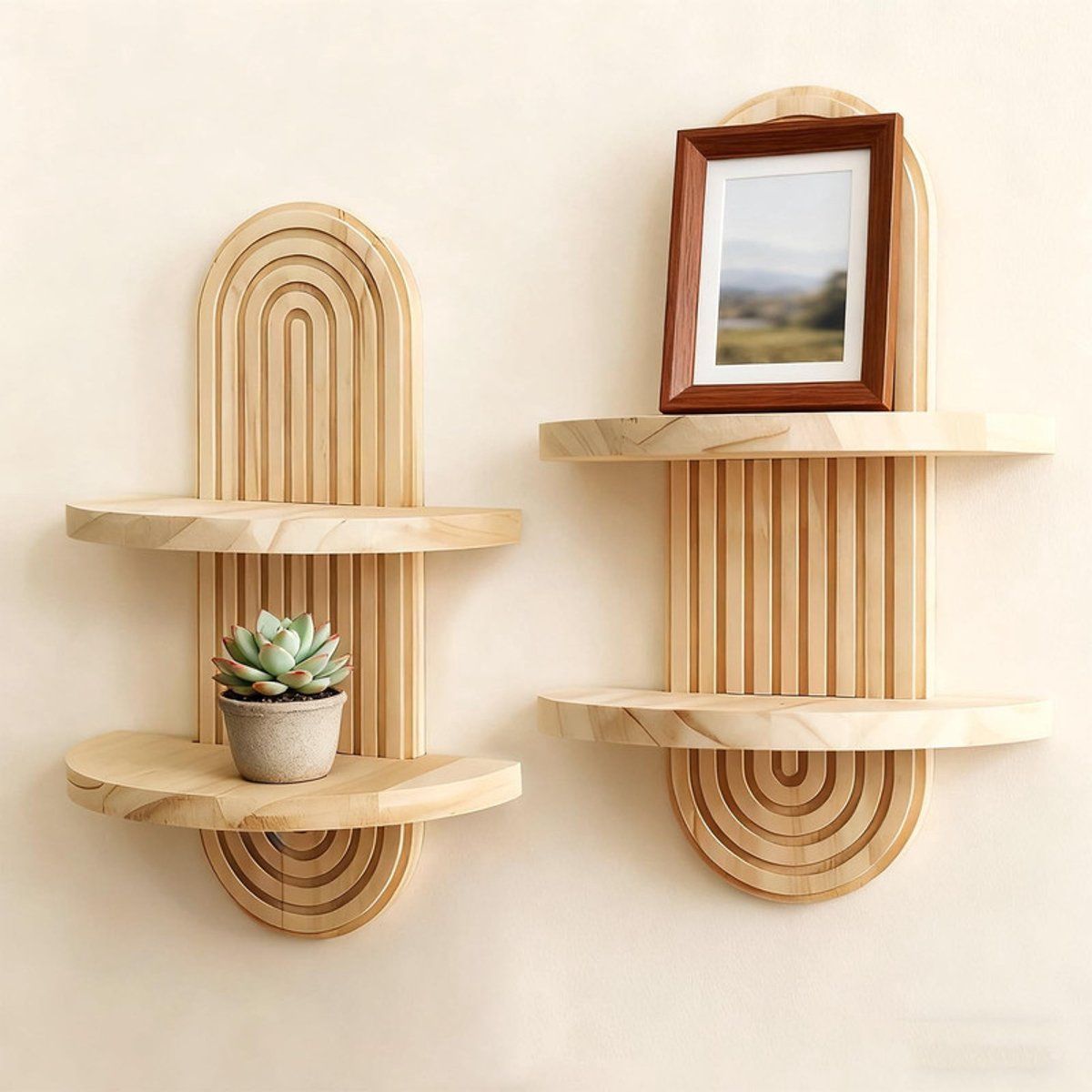 2-Tier Solid Wood Floating Wall Shelf Wall Mounted Storage Rack for Bedroom Living Room Bathroom, 30x19x10cm
