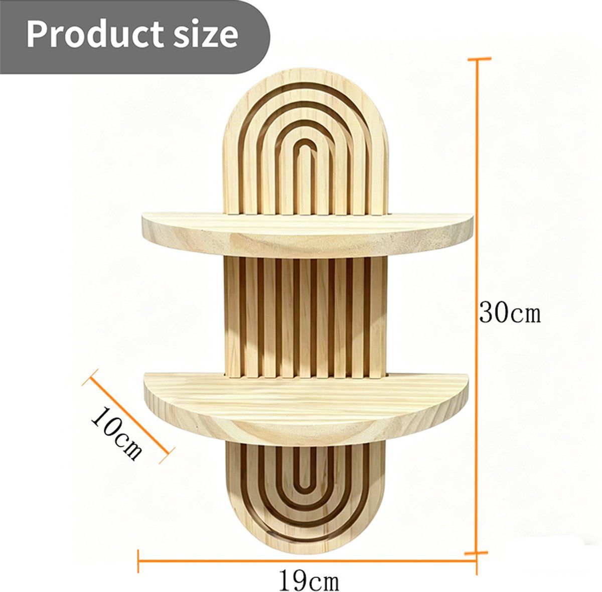2-Tier Solid Wood Floating Wall Shelf Wall Mounted Storage Rack for Bedroom Living Room Bathroom, 30x19x10cm