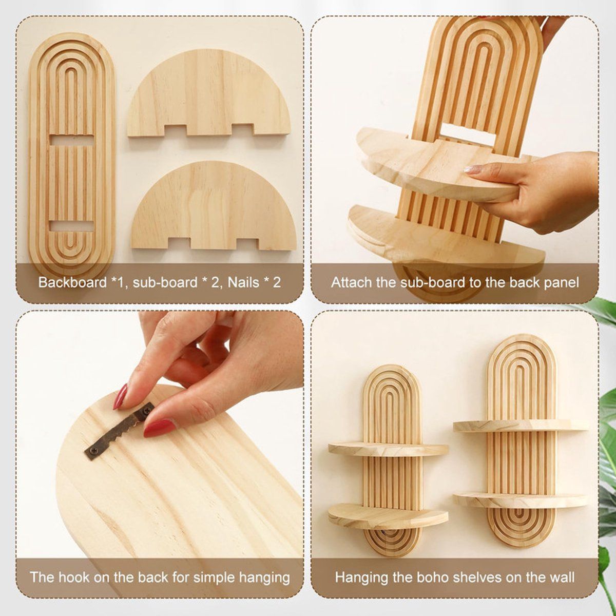 2-Tier Solid Wood Floating Wall Shelf Wall Mounted Storage Rack for Bedroom Living Room Bathroom, 30x19x10cm