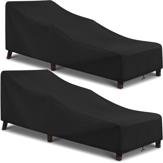 Patio Chaise Lounge Cover – Water Resistant, Black, 80" x 30" x 26" H, 2 Pack