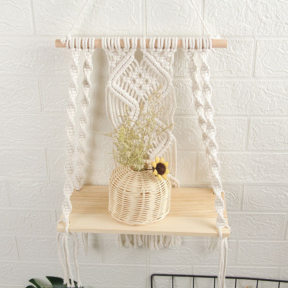 Boho Macrame Wall Hanging Shelf Macrame Wall Decor Woven Tassel Tapestry Wall Shelf Handmade Cotton Rope Plant Holder Tapestry