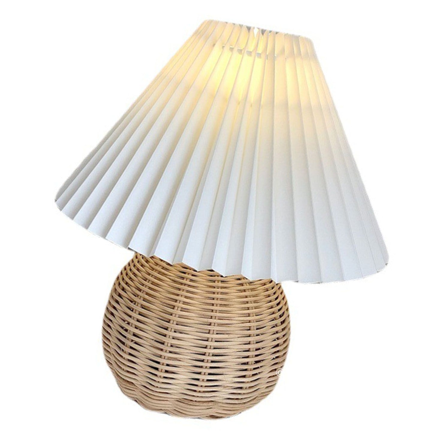 Small Table Lamp Bedside Nightstand Mini Lamp for Bedroom Living Room Side Table Rattan Pleated Aesthetic Vintage Lamp