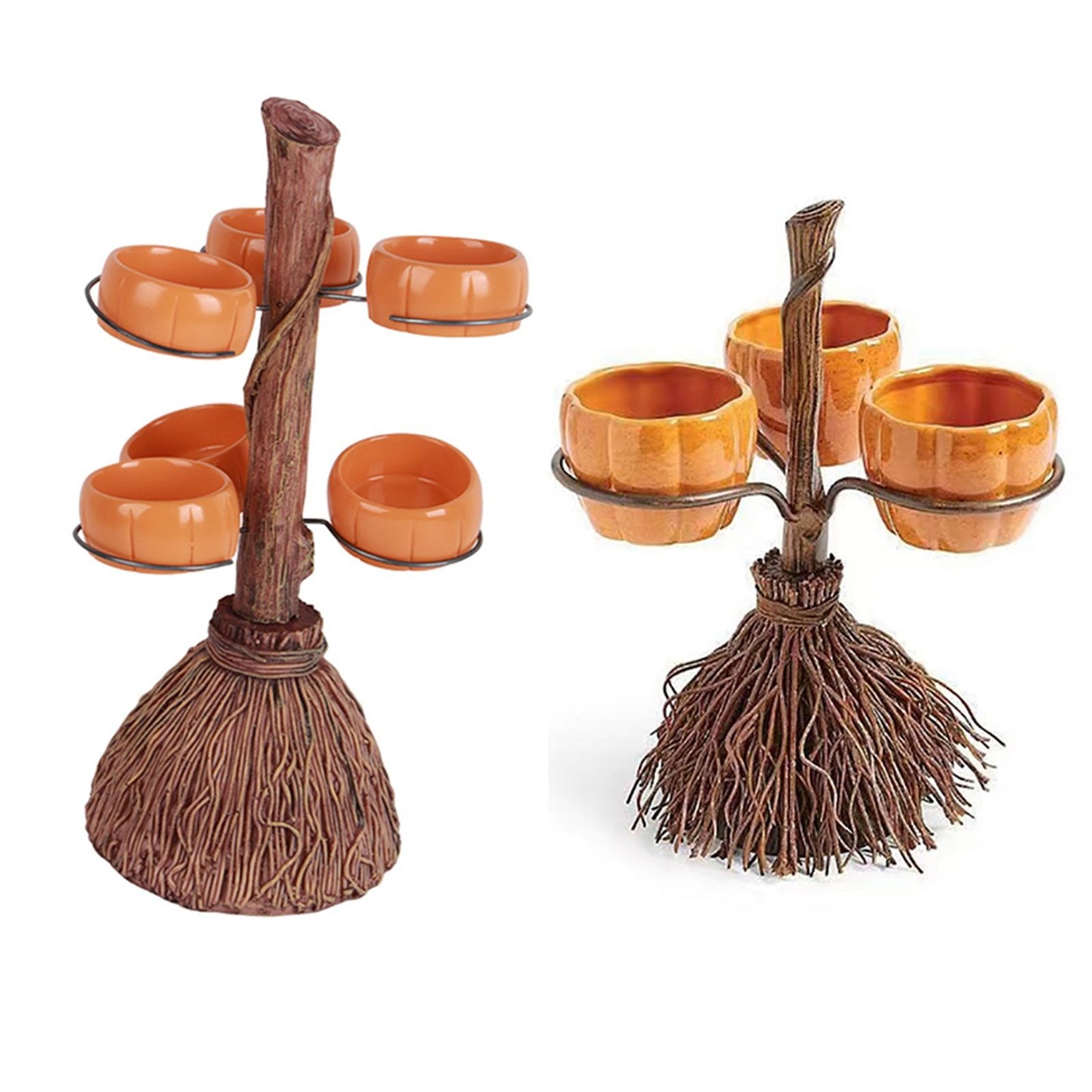 Halloween Resin Pumpkin Bowls On Broom for Serving Snacks Salad Fruit Halloween Party Supplies Decorations