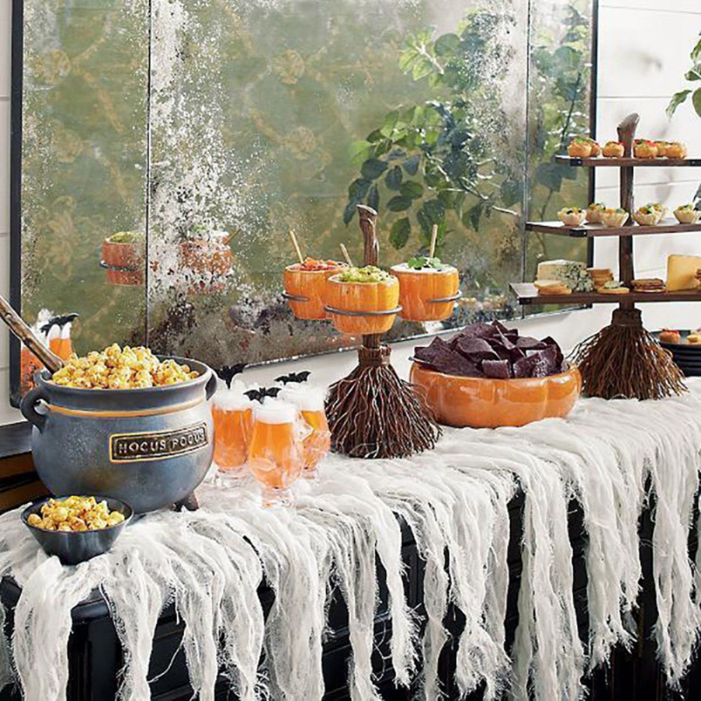 Halloween Resin Pumpkin Bowls On Broom for Serving Snacks Salad Fruit Halloween Party Supplies Decorations