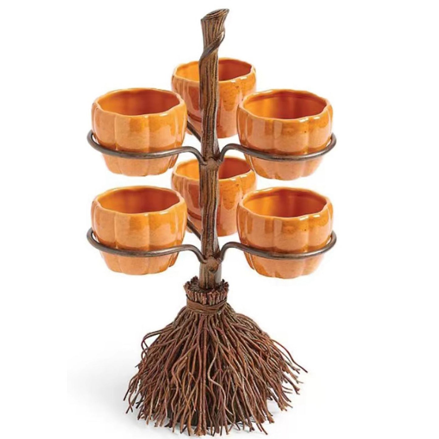 Halloween Resin Pumpkin Bowls On Broom for Serving Snacks Salad Fruit Halloween Party Supplies Decorations