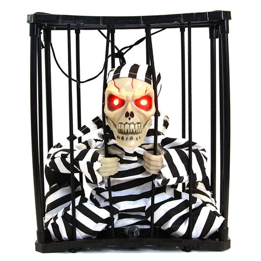 Halloween Scary Screaming Animated Skeleton Cage Prisoner with Light Up Eyes Haunted House Props Halloween Party Decorations