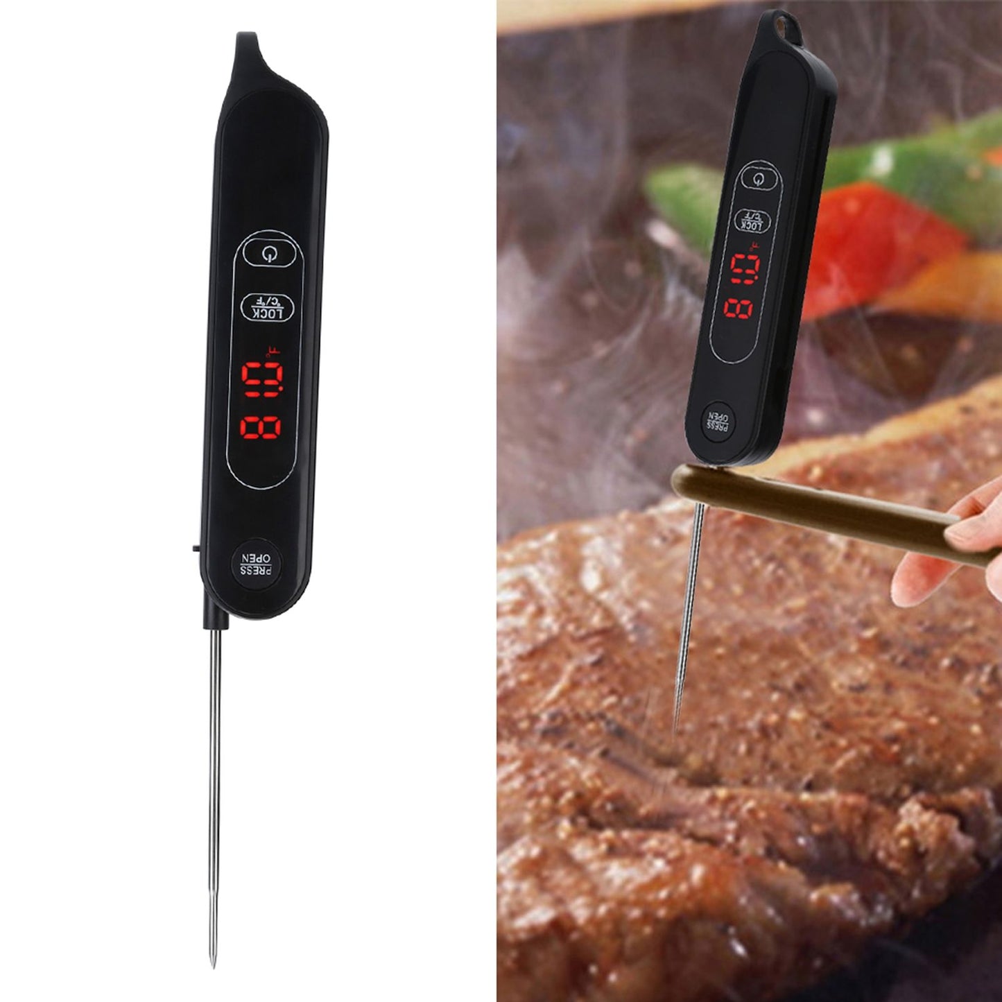 LED Meat Thermometer Foldable Food Thermometer Instant Read for Kitchen Cooking Grilling BBQ