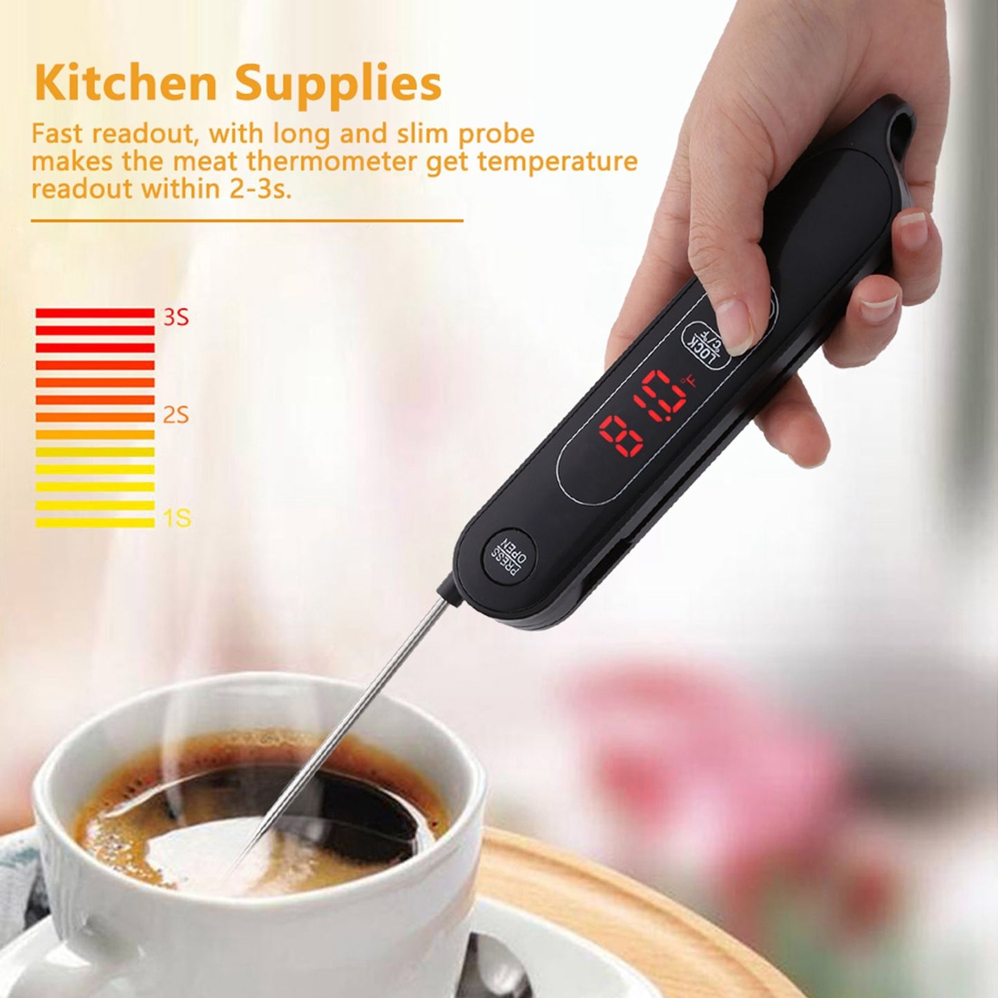 LED Meat Thermometer Foldable Food Thermometer Instant Read for Kitchen Cooking Grilling BBQ