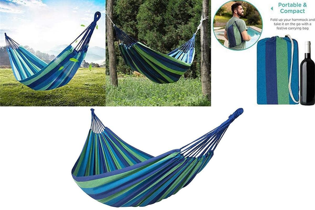 Portable Outdoor Striped Canvas Hammock Swinging Seat – Lightweight and Easy to Hang