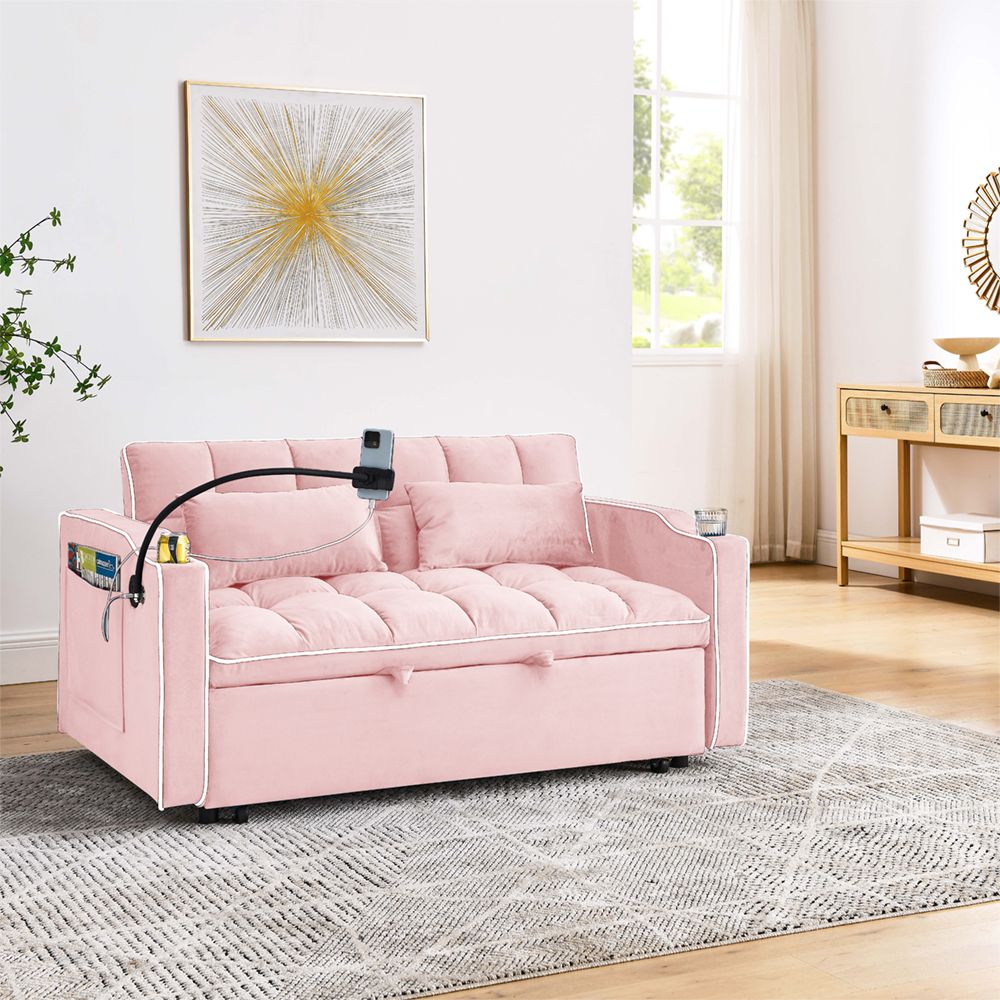 Fashionable Modern and Multi-functional Foldable Velvet Sofa Bed - Beige