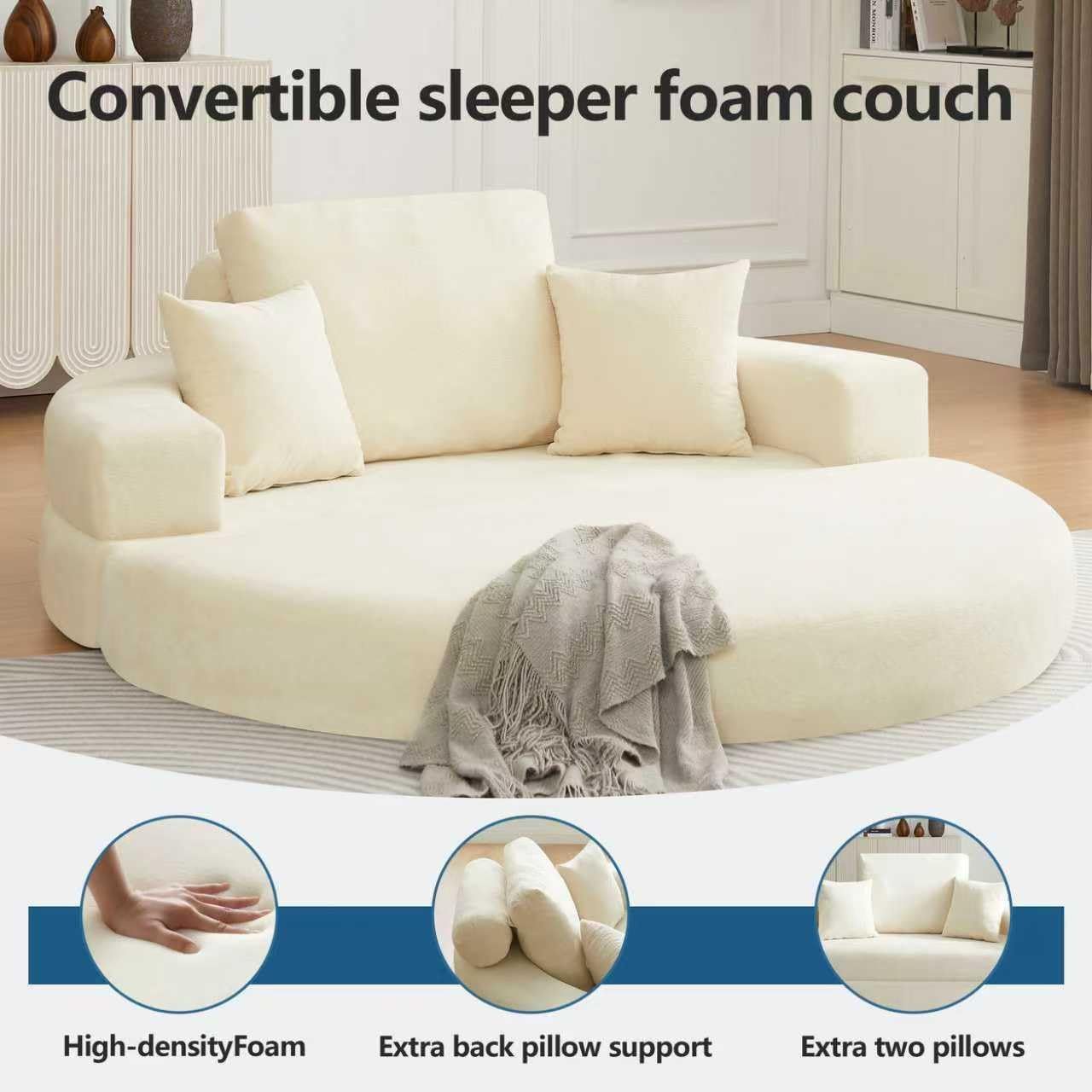 Multifunctional Round convertible Sofa Bed(Compressed Packaging) - Orange