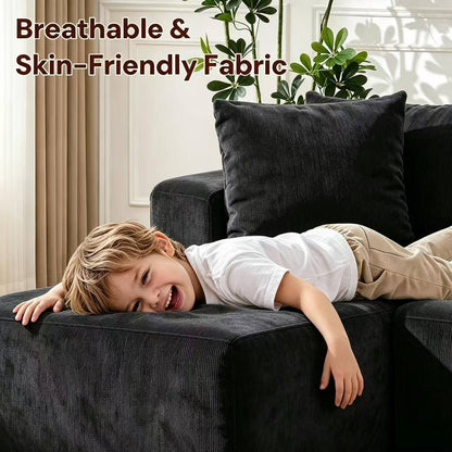Couch Modular Sectional 3 Seater Sofa L-Shaped Black,81" Boneless Sofa Bed, Deep Seat and Side Pockets,Breathable Cheneille, High Density Pure Sponge,No Assembly Needed