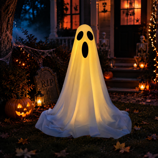 150cm Light Up Halloween Ghost Decoration with LED Lights, Standing Ghost Yard Decor for Front Door, Outdoor Indoor Halloween Party Home Decor