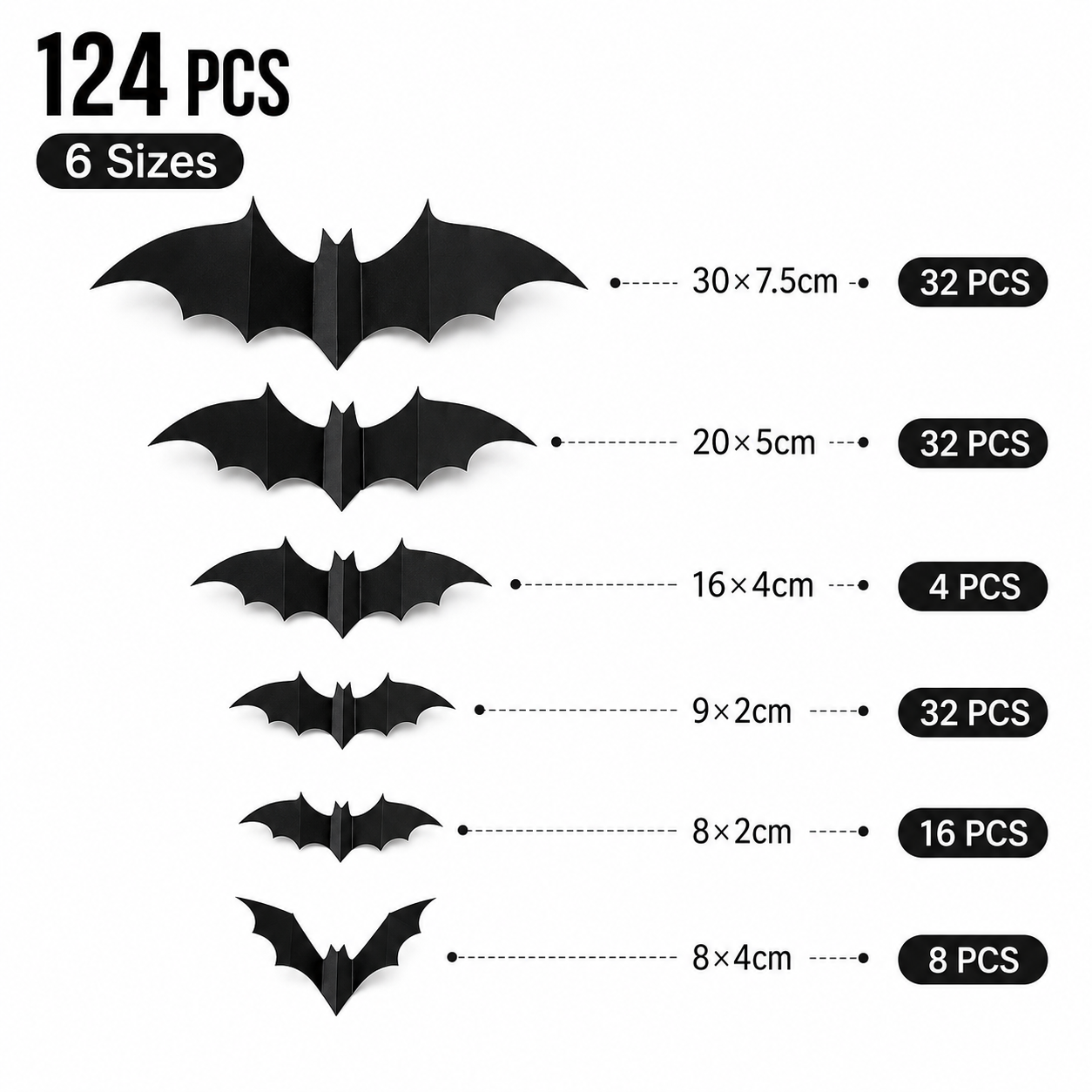 124 PCS Halloween Bat Wall Stickers 3D Black Bat Decorations, PVC Removable Wall Decals for Indoor Outdoor Halloween Party Home Door Window Decor
