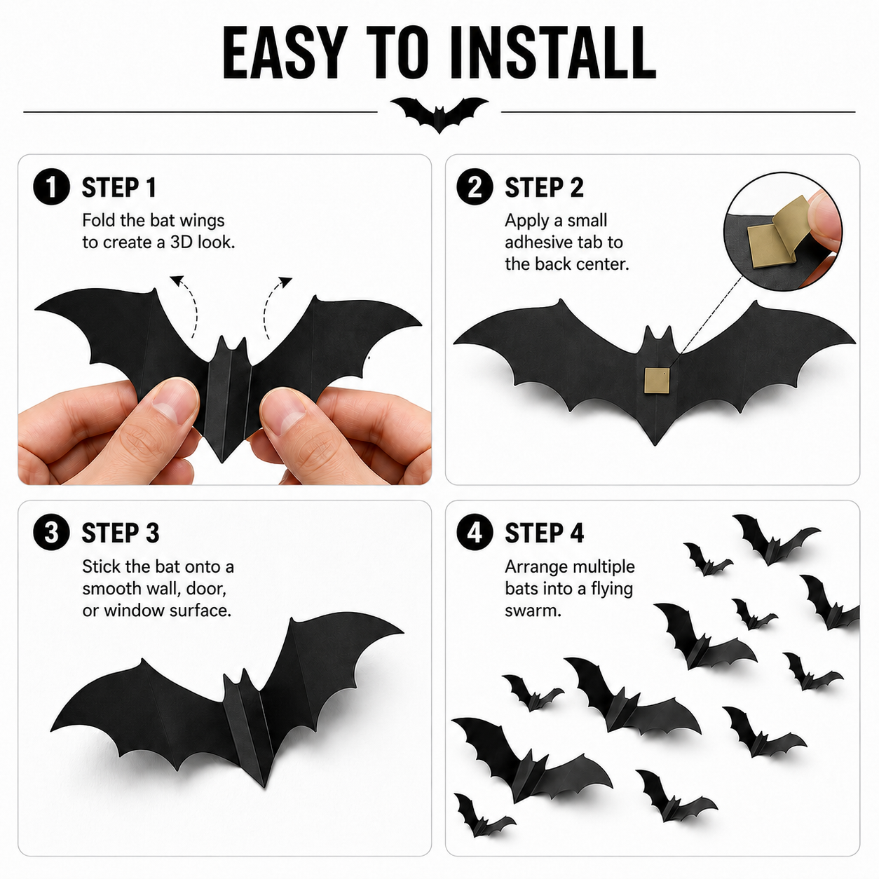 124 PCS Halloween Bat Wall Stickers 3D Black Bat Decorations, PVC Removable Wall Decals for Indoor Outdoor Halloween Party Home Door Window Decor