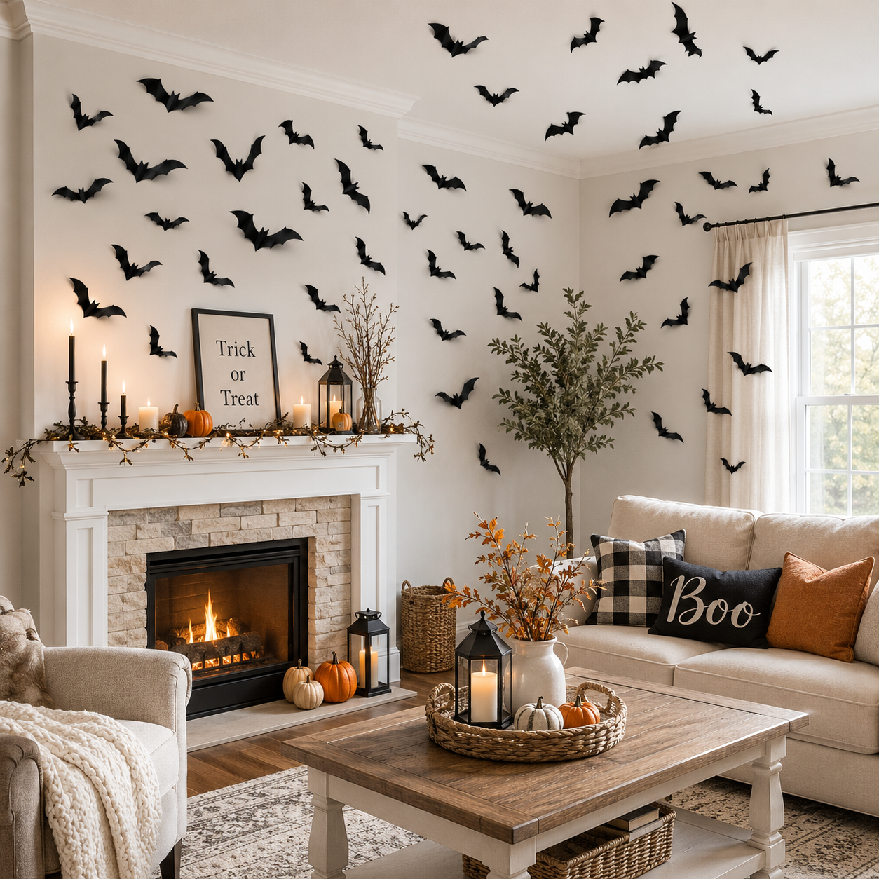 124 PCS Halloween Bat Wall Stickers 3D Black Bat Decorations, PVC Removable Wall Decals for Indoor Outdoor Halloween Party Home Door Window Decor