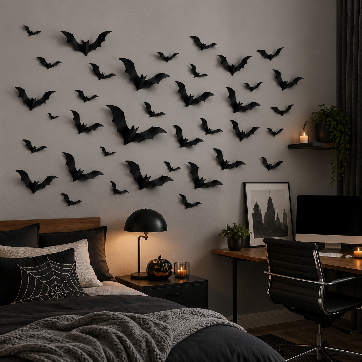 124 PCS Halloween Bat Wall Stickers 3D Black Bat Decorations, PVC Removable Wall Decals for Indoor Outdoor Halloween Party Home Door Window Decor