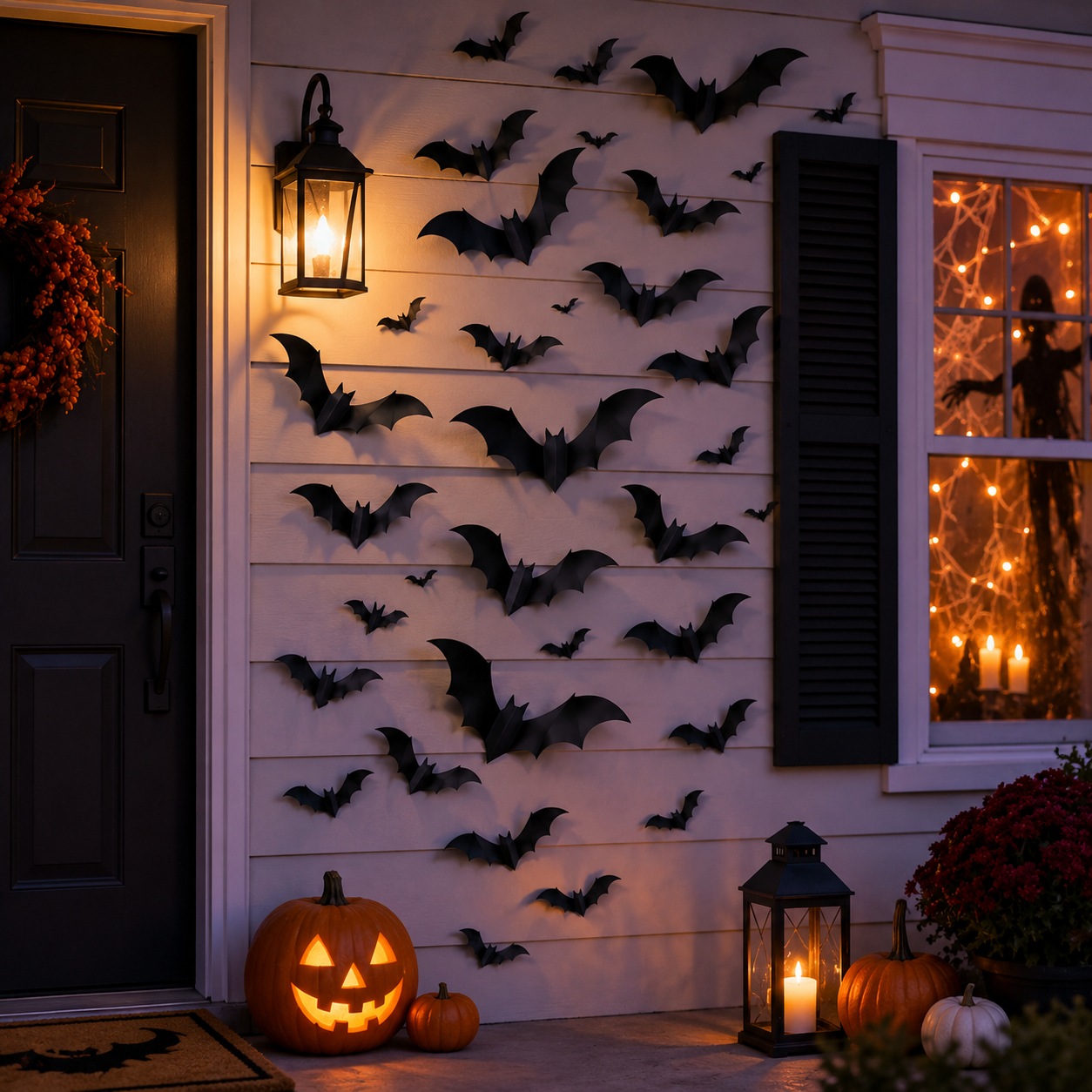 124 PCS Halloween Bat Wall Stickers 3D Black Bat Decorations, PVC Removable Wall Decals for Indoor Outdoor Halloween Party Home Door Window Decor