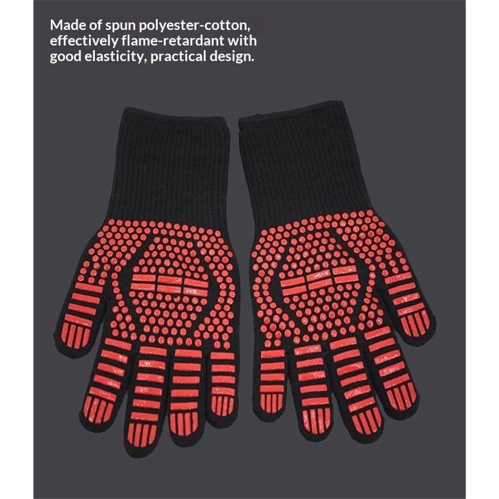1 pair BBQ Gloves Heat and Flame Resistant Protection - Oven and Grill Gloves Hand Protection, Extended Wrist for Addtional Safety, Ideal for Outdoor Cooking, Grilling, Barbeque and Campfire (Red)