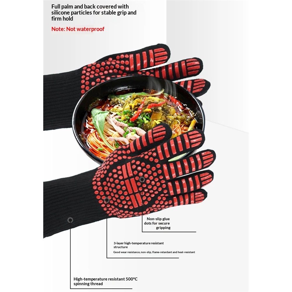 1 pair BBQ Gloves Heat and Flame Resistant Protection - Oven and Grill Gloves Hand Protection, Extended Wrist for Addtional Safety, Ideal for Outdoor Cooking, Grilling, Barbeque and Campfire (Red)