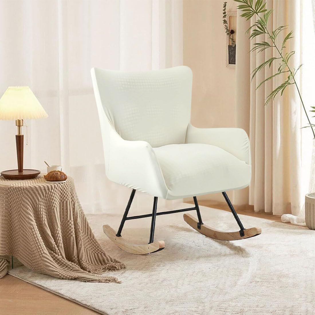 Nursery rocking chair cover, stretchable rocking chair cover, living room, bedroom, office accent armrest chair cover, beige
