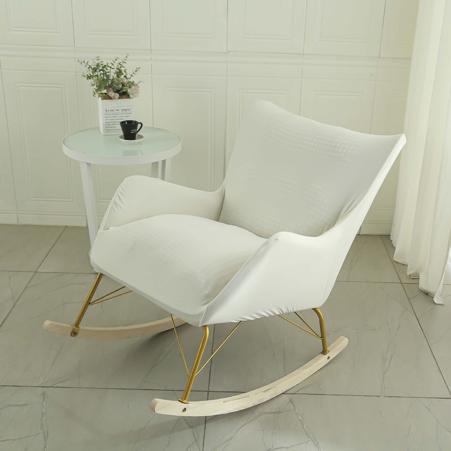 Nursery rocking chair cover, stretchable rocking chair cover, living room, bedroom, office accent armrest chair cover, beige