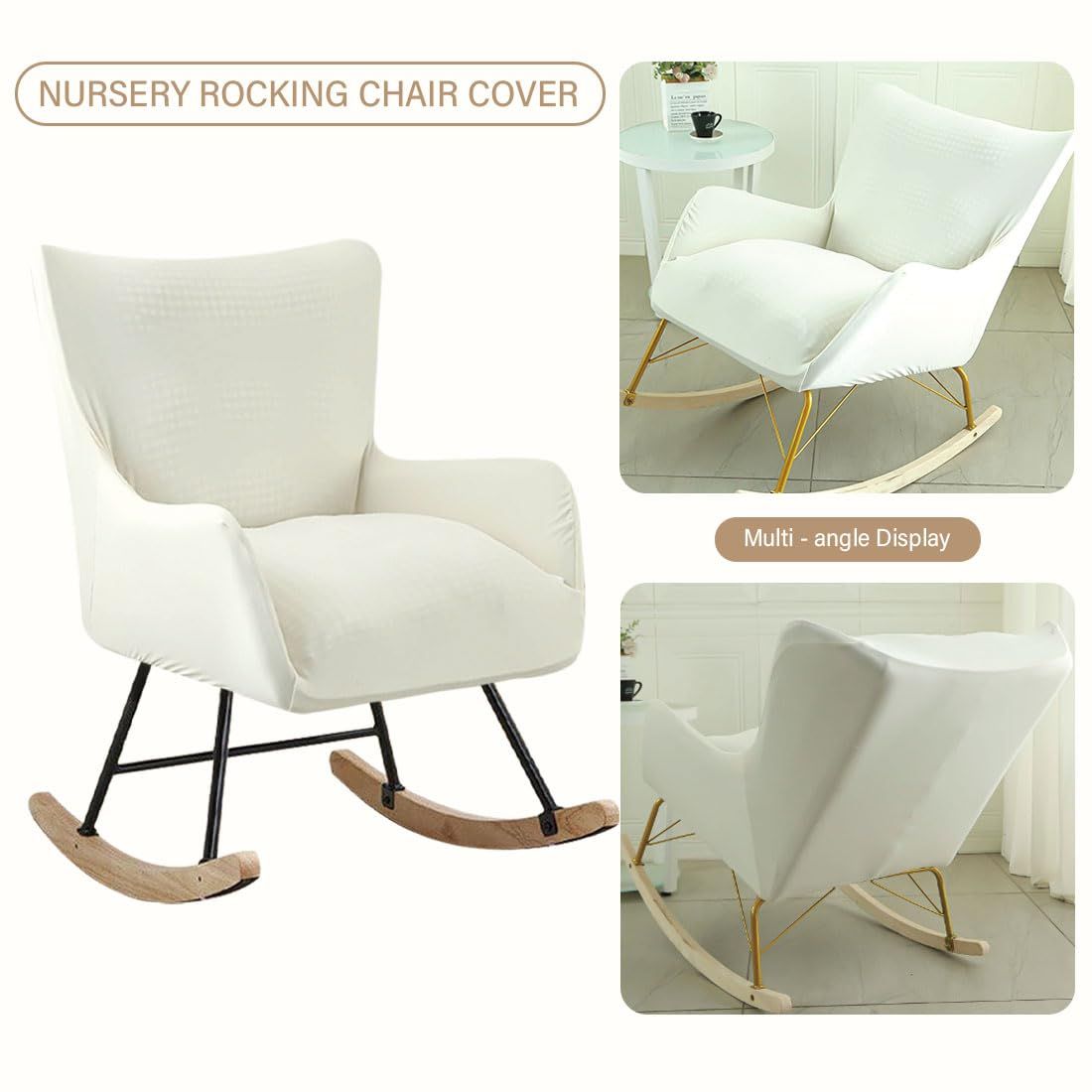 Nursery rocking chair cover, stretchable rocking chair cover, living room, bedroom, office accent armrest chair cover, beige