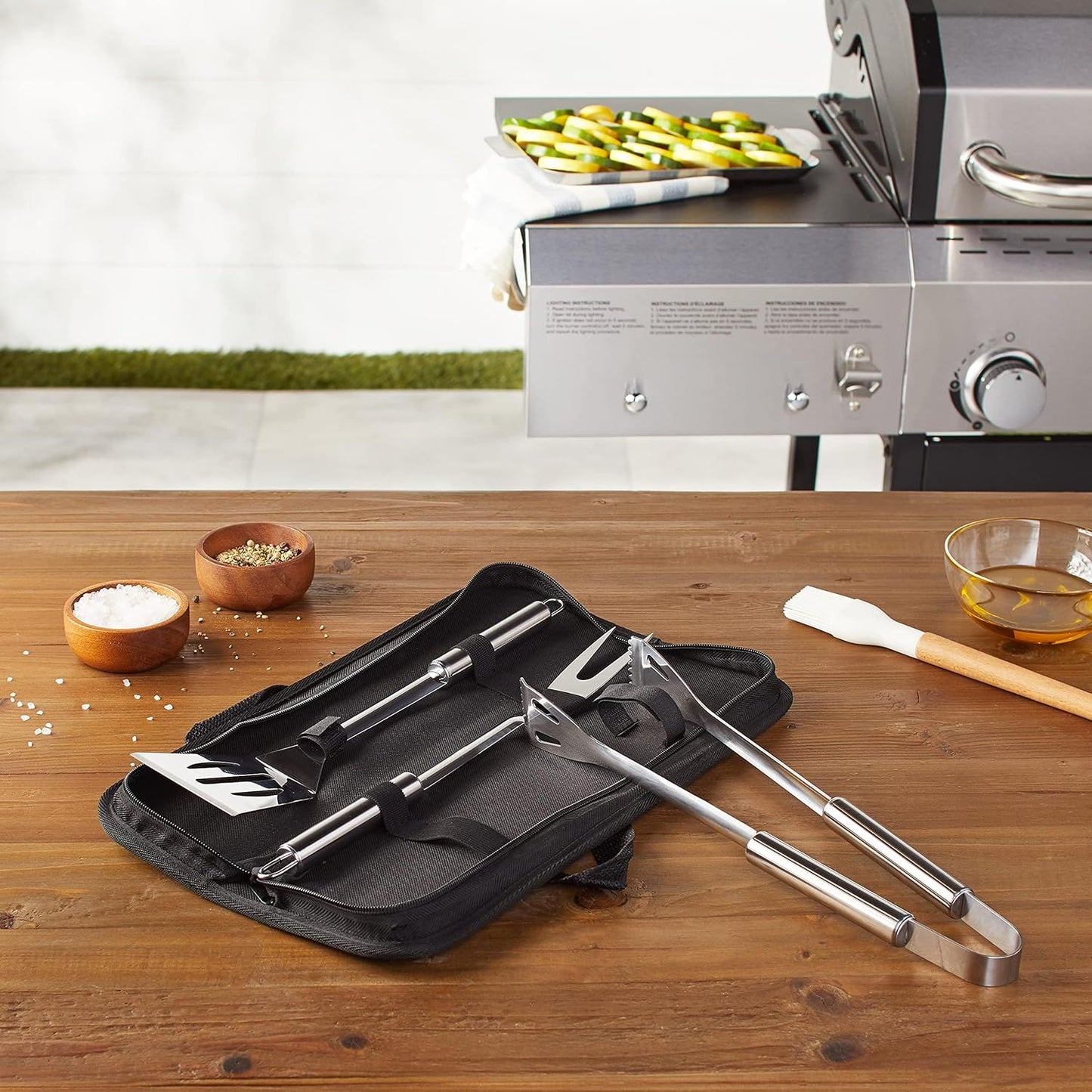 3-Piece Stainless Steel BBQ Grilling Tool Set with Carry Bag, Rust-Resistant,Household outdoor  barbecue tool combination set（3-piece bag set）