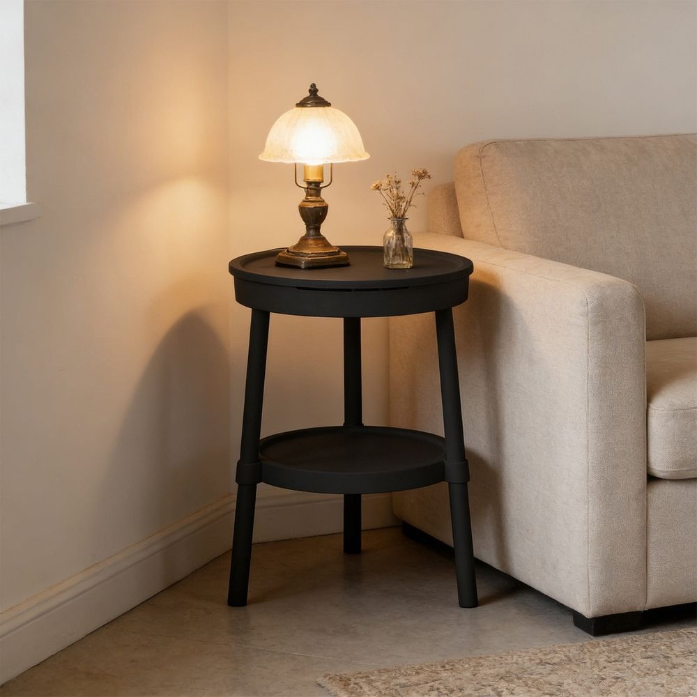 Small Side Table with Drawer and Shelf - Multifunctional Bedside Table with Storage - Nightstand Desk for Living Room Bedroom Office - Portable End Table Plastic 13.78x13.78x20.47in