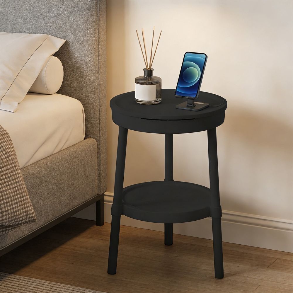 Small Side Table with Drawer and Shelf - Multifunctional Bedside Table with Storage - Nightstand Desk for Living Room Bedroom Office - Portable End Table Plastic 13.78x13.78x20.47in