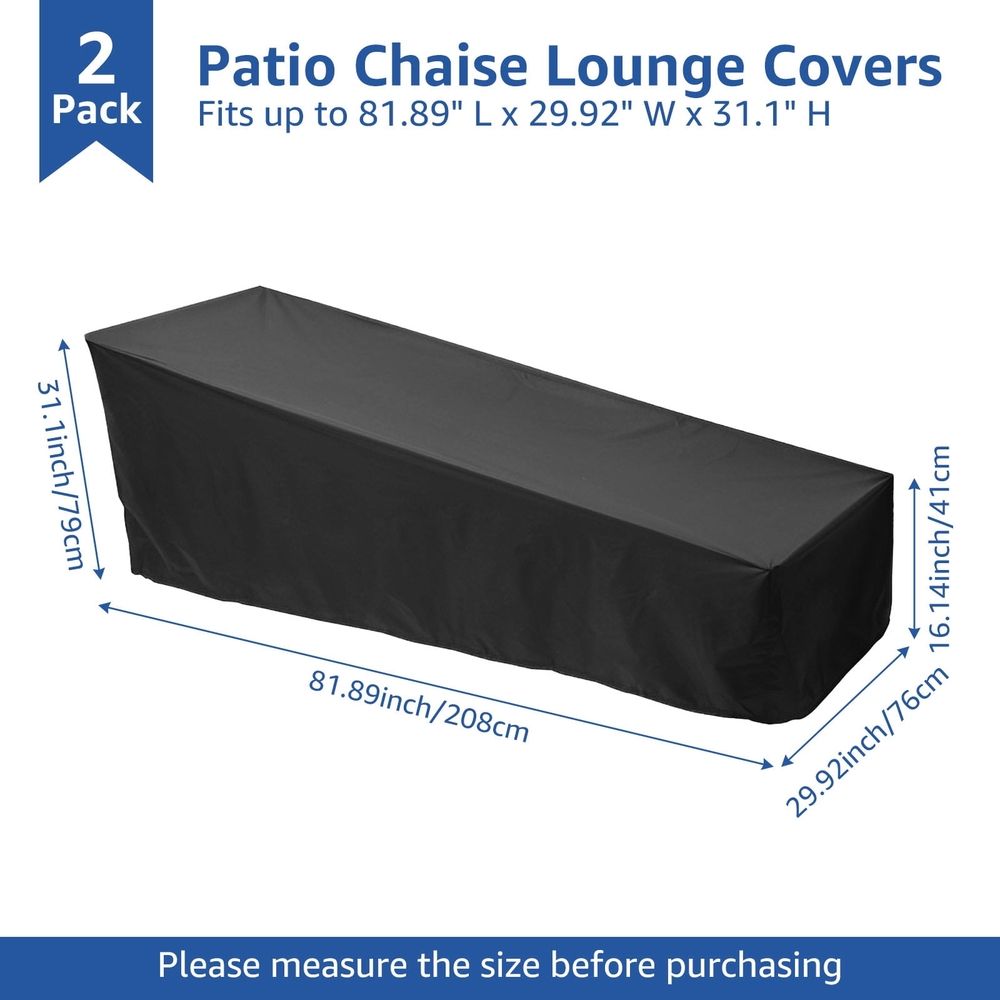 Patio Chaise Lounge Cover, 210D Heavy Duty Lounge Chair Covers, 81" x 31" x 29" Upgraded Pool Furniture Cover, UV Resistant and Tear Resistant for Outdoor Furniture