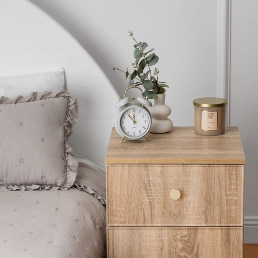 PORTO BEDSIDE TABLE - NATURAL OAK - SLIM & FLUTED - BRASS & BLACK OPTIONS