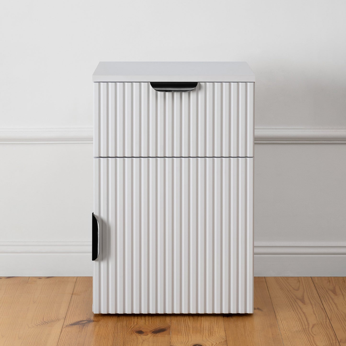 PORTO BEDSIDE TABLE - WHITE - HAMPTONS - OVAL & HALF MOON - FLUTED PULL