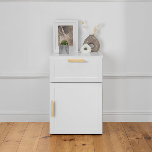 PORTO BEDSIDE TABLE - WHITE - HAMPTONS - OVAL & HALF MOON - FLUTED PULL