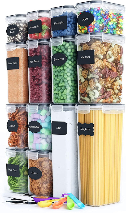 Airtight Food Storage Containers with Easy Lock Lids and Labels for Kitchen