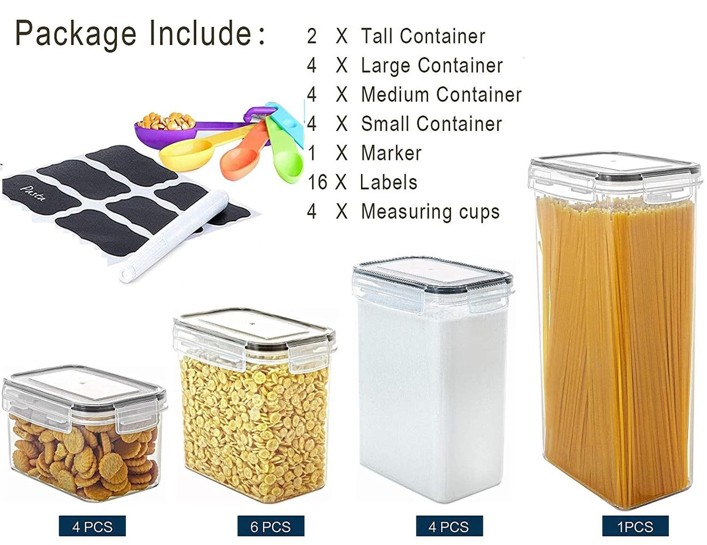 Airtight Food Storage Containers with Easy Lock Lids and Labels for Kitchen