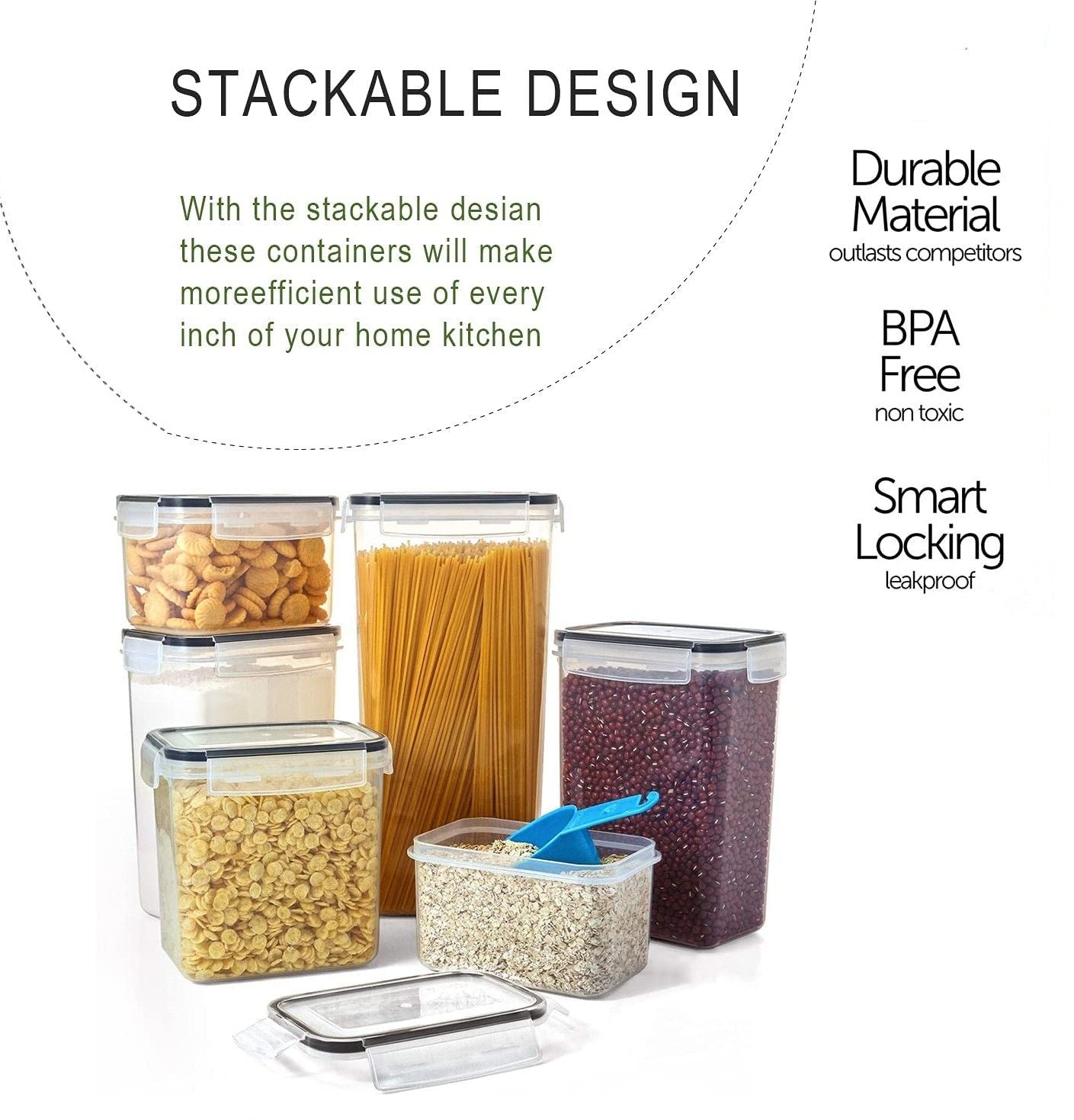 Airtight Food Storage Containers with Easy Lock Lids and Labels for Kitchen