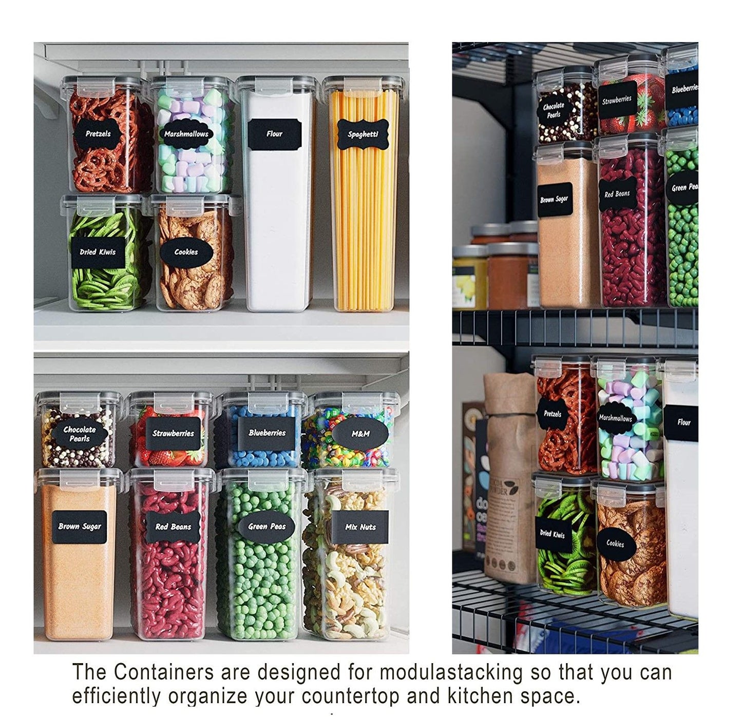 Airtight Food Storage Containers with Easy Lock Lids and Labels for Kitchen
