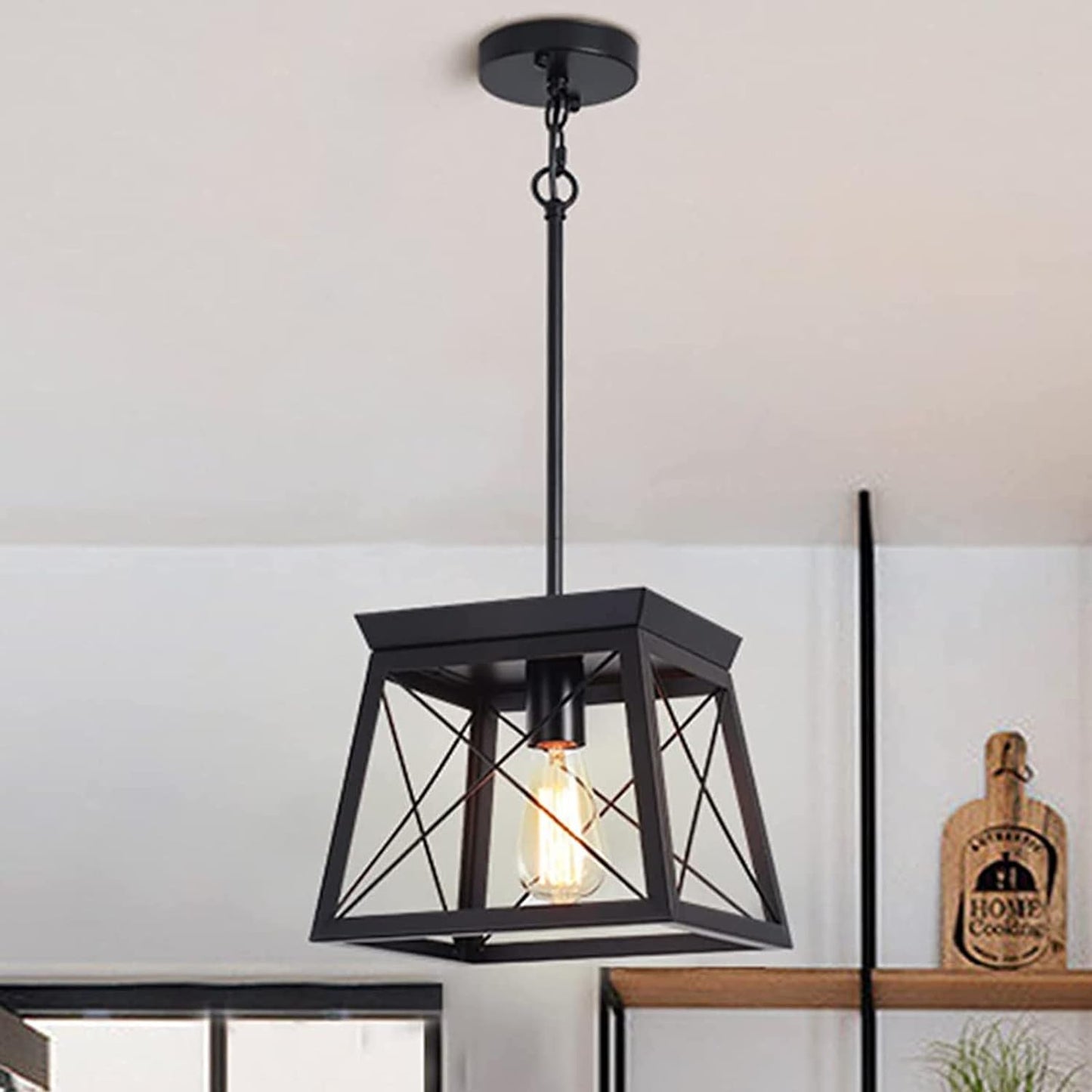 Farmhouse Pendant Light – Rustic Black Lantern Chandelier