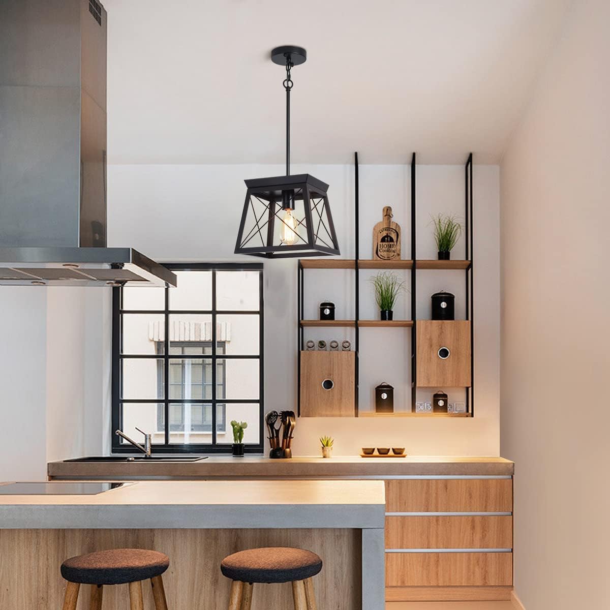 Farmhouse Pendant Light – Rustic Black Lantern Chandelier