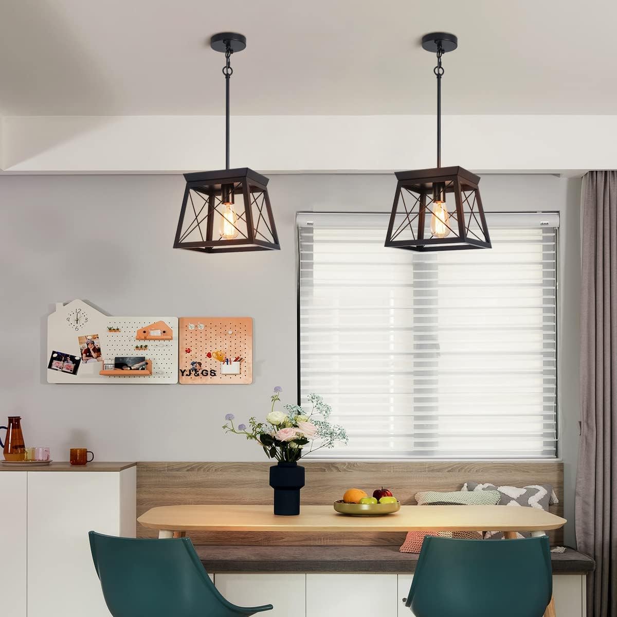 Farmhouse Pendant Light – Rustic Black Lantern Chandelier