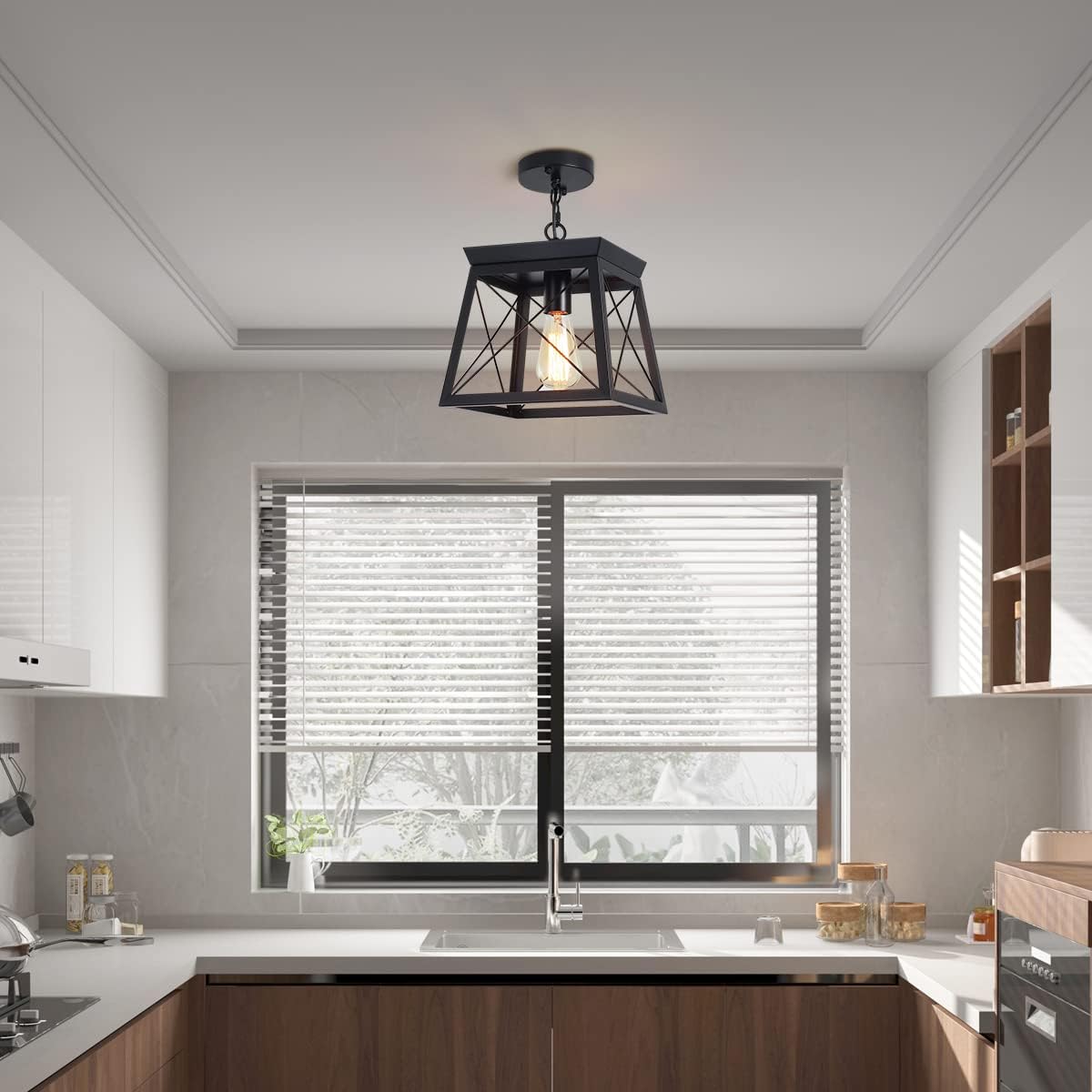 Farmhouse Pendant Light – Rustic Black Lantern Chandelier