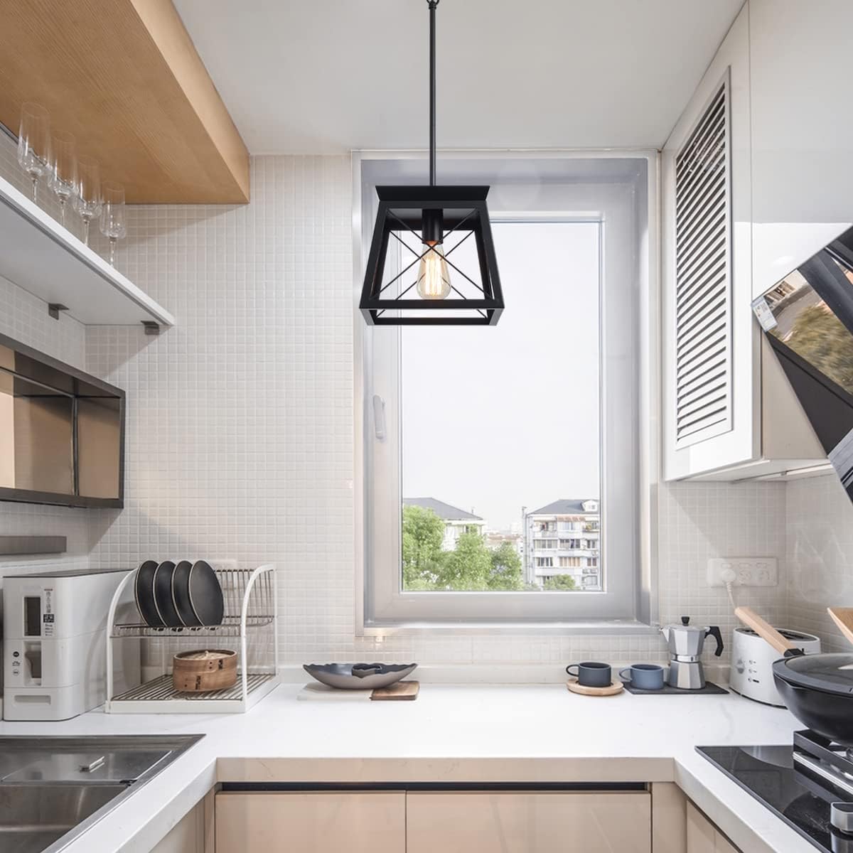 Farmhouse Pendant Light – Rustic Black Lantern Chandelier