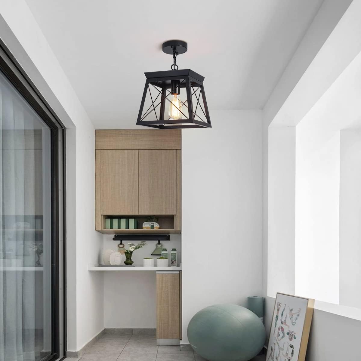 Farmhouse Pendant Light – Rustic Black Lantern Chandelier