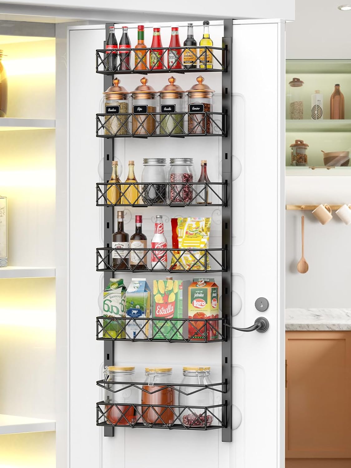 6 Tier Adjustable Baskets Over Door Pantry Organizer for Home Kitchen