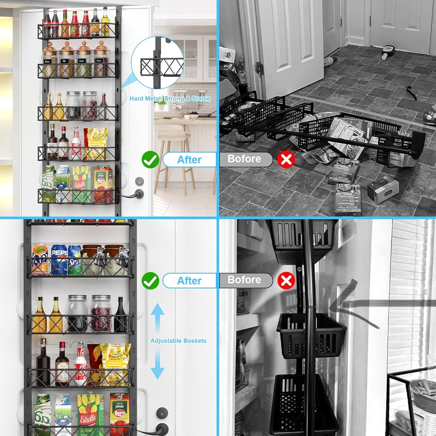 6 Tier Adjustable Baskets Over Door Pantry Organizer for Home Kitchen
